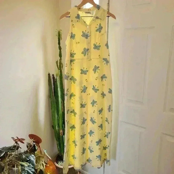 Zip Code Dresses & Skirts - VTG Zip Code 100% Cotton Yellow Butterfly Maxi Sundress, Size M